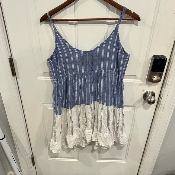 Rails Mattie Tiered Linen Ruffle Mini Dress: Mixed Blues Chambray Stripe - Picture 6 of 6